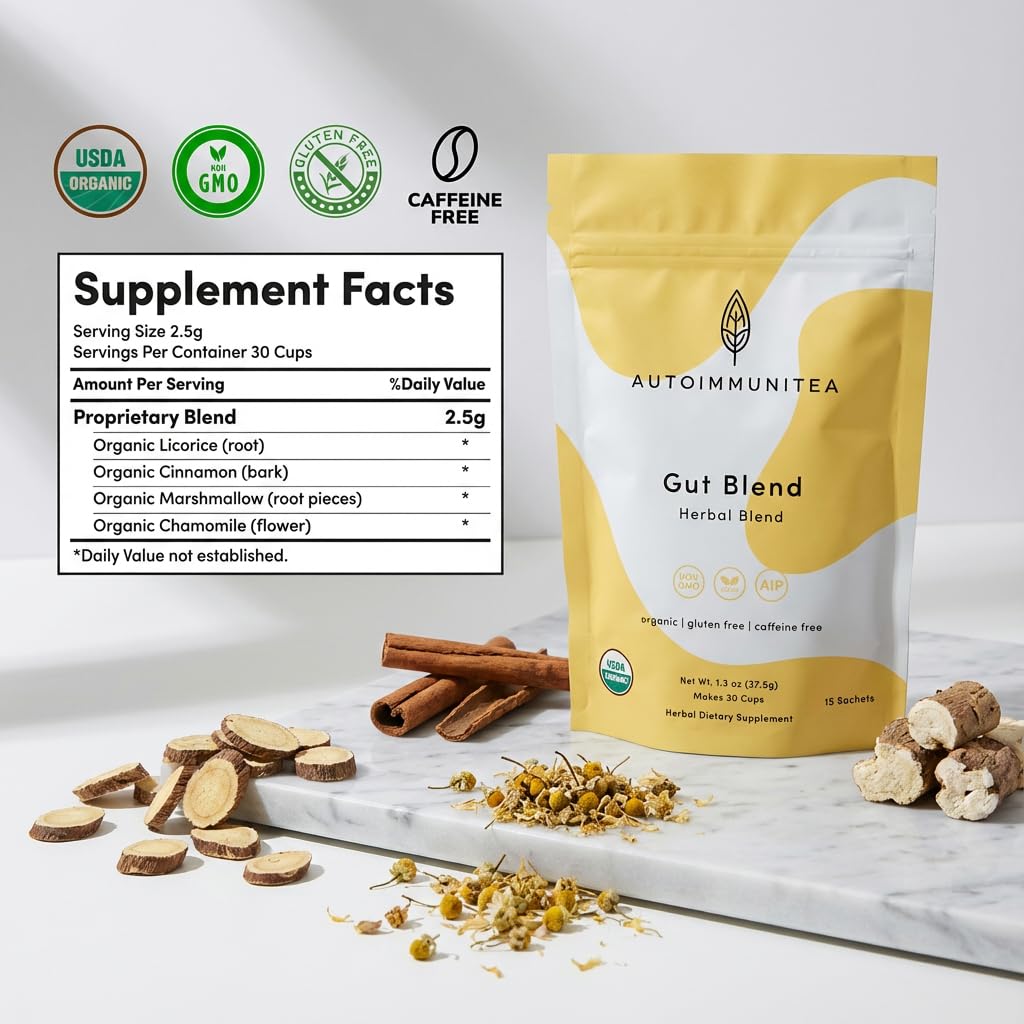 Autoimmuni-Tea opened sachet revealing loose-leaf blend for flexible brewing