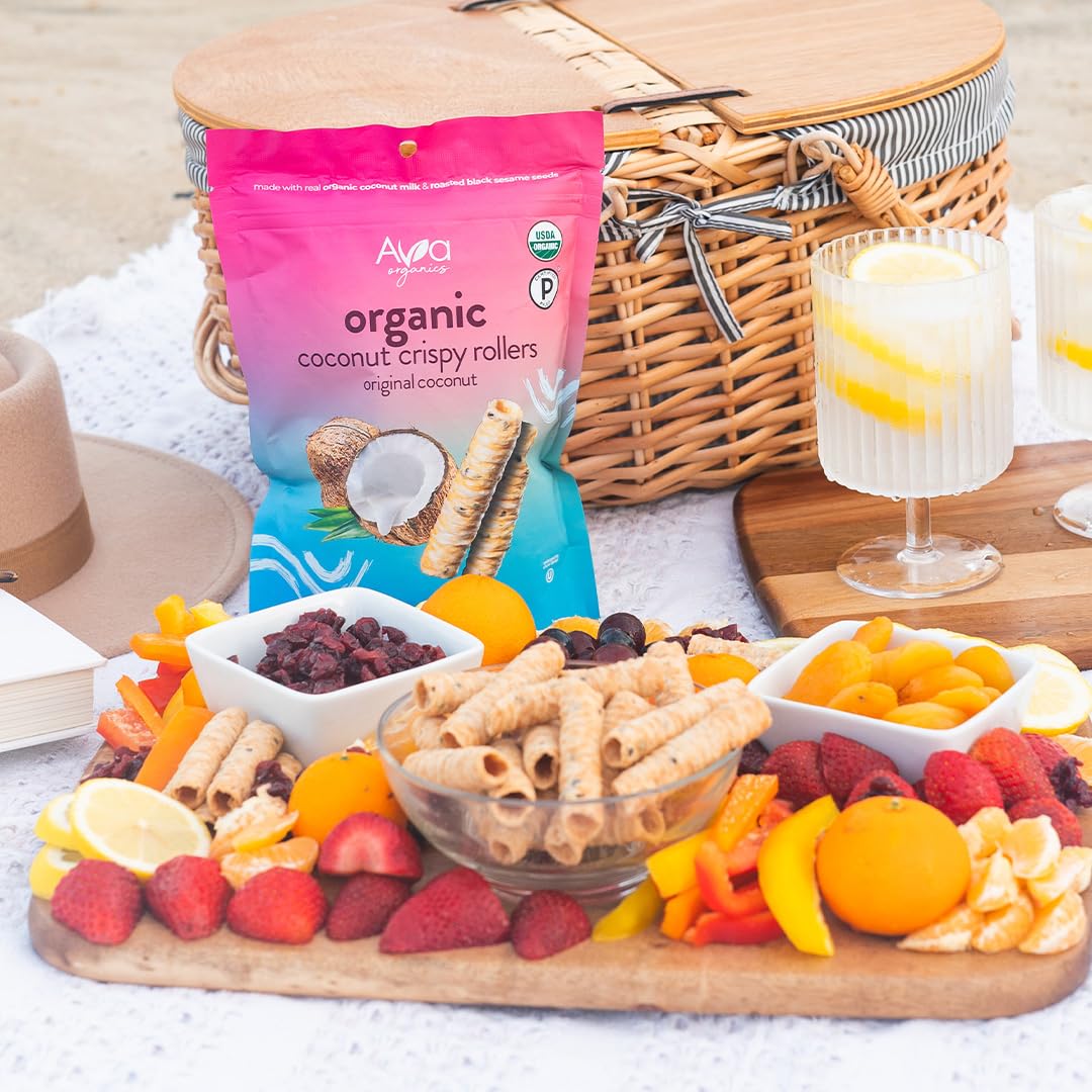 Ava Organics rolls beside a coffee cup suggesting pairing and light sweet complement