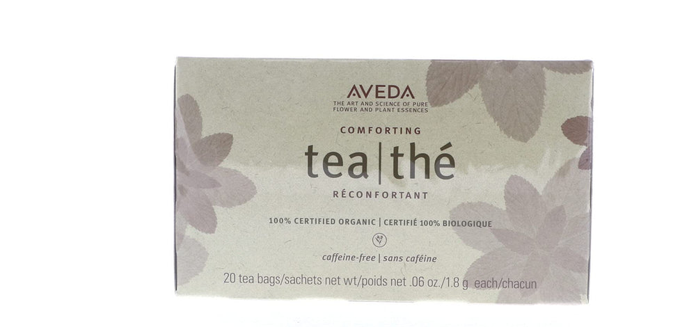Aveda front packaging showing 20 tea bags and organic branding for clarity