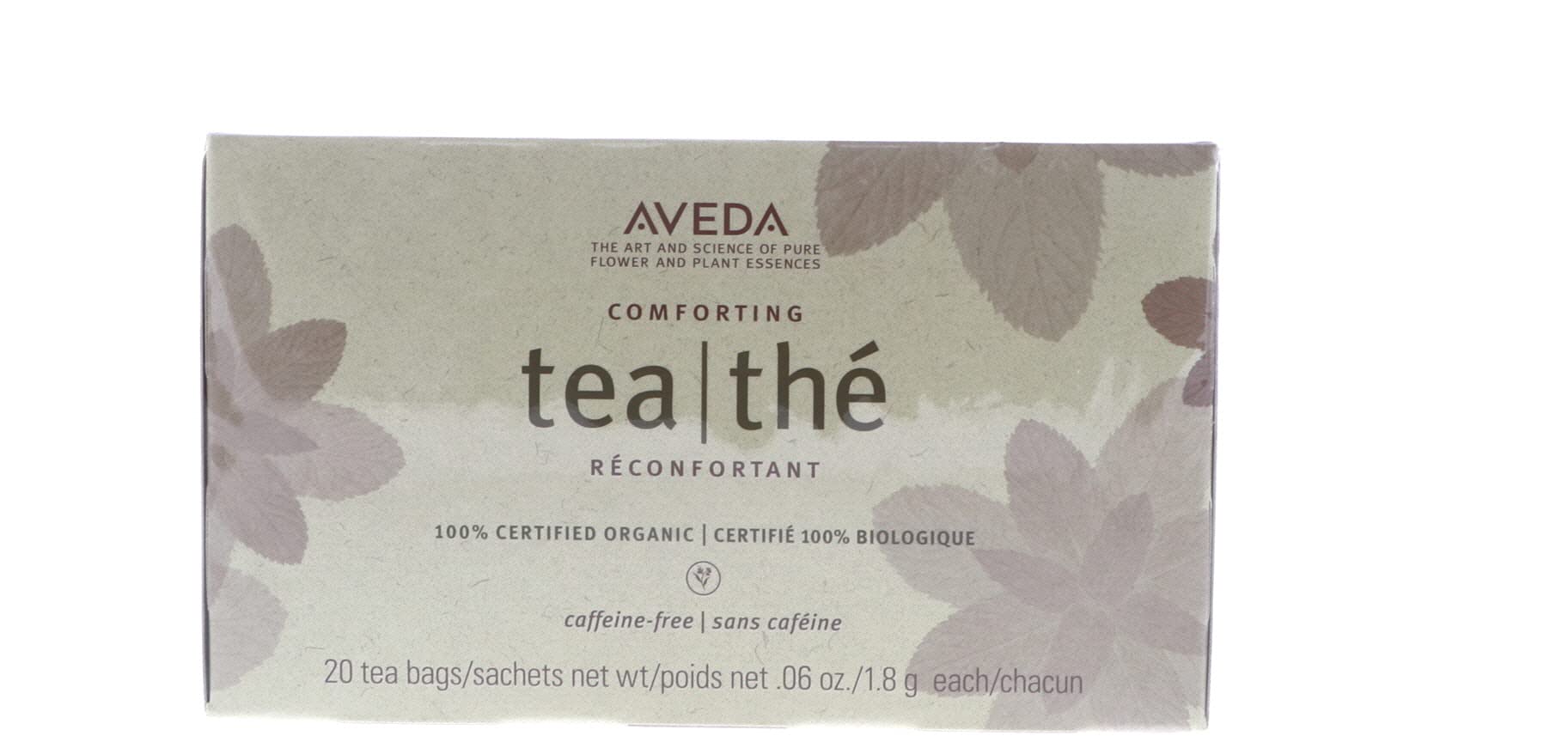 Aveda teabag beside ruler to show 1.8 g size and single-serve scale