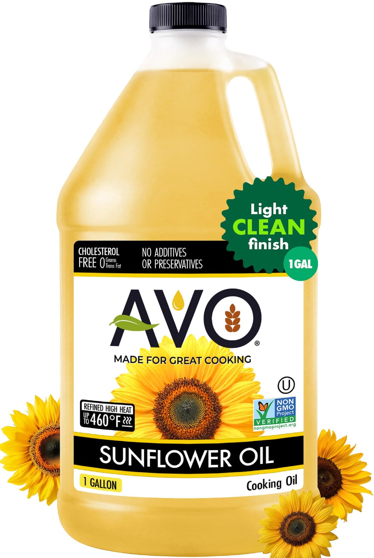 AVO 1 gallon jug front view showing packaging and brand for easy identification and storage