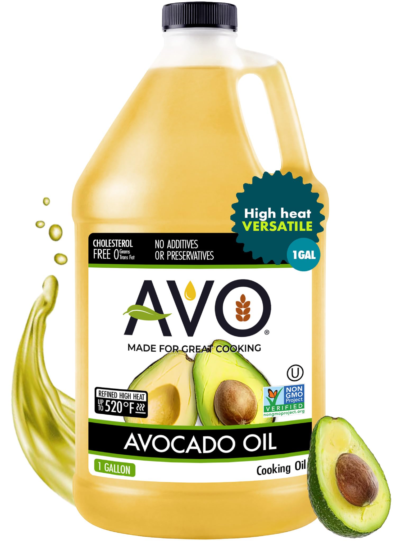 AVO 1 gallon jug front label showing brand and volume for pantry convenience