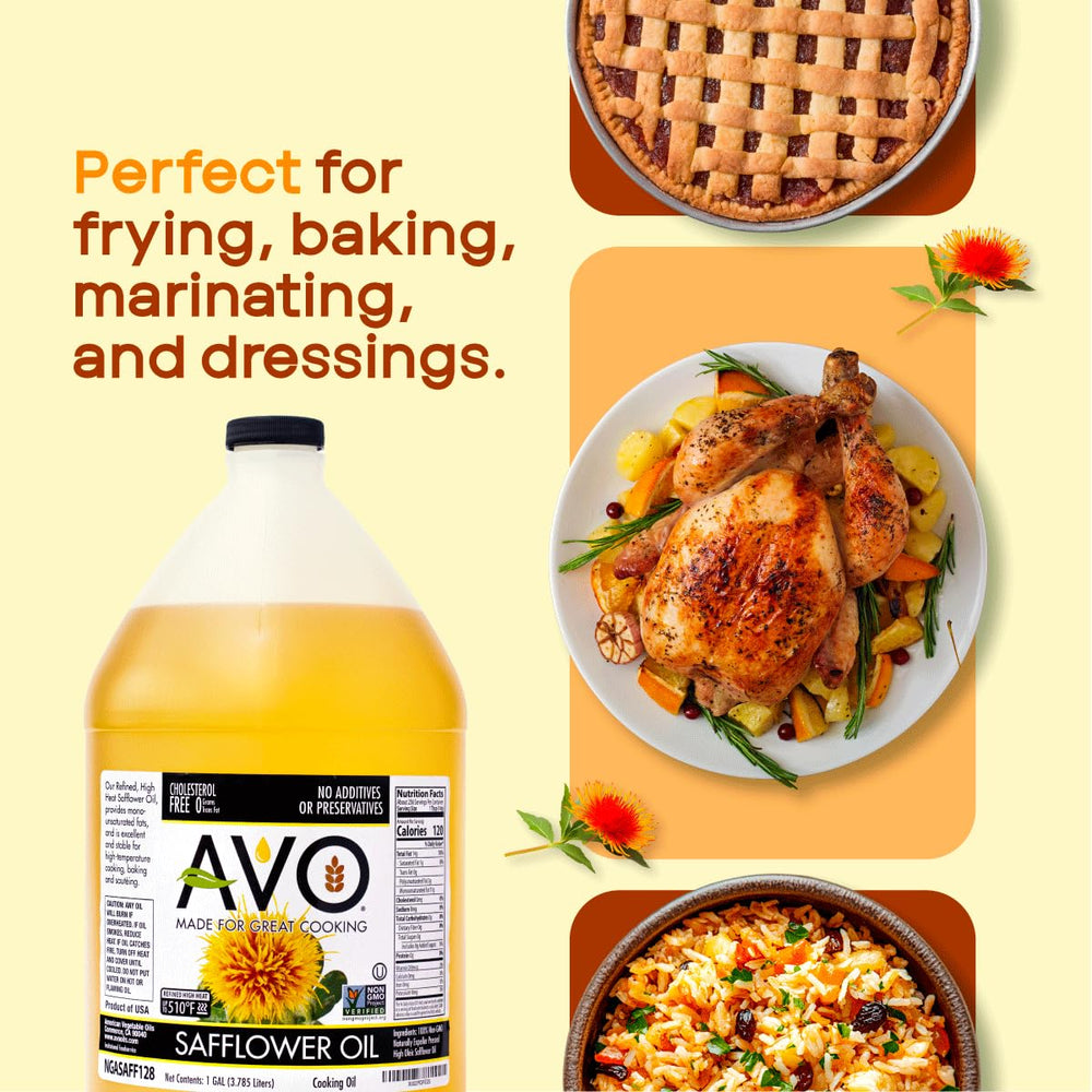 AVO safflower oil sizzling in frying pan demonstrating high 510°F smoke point