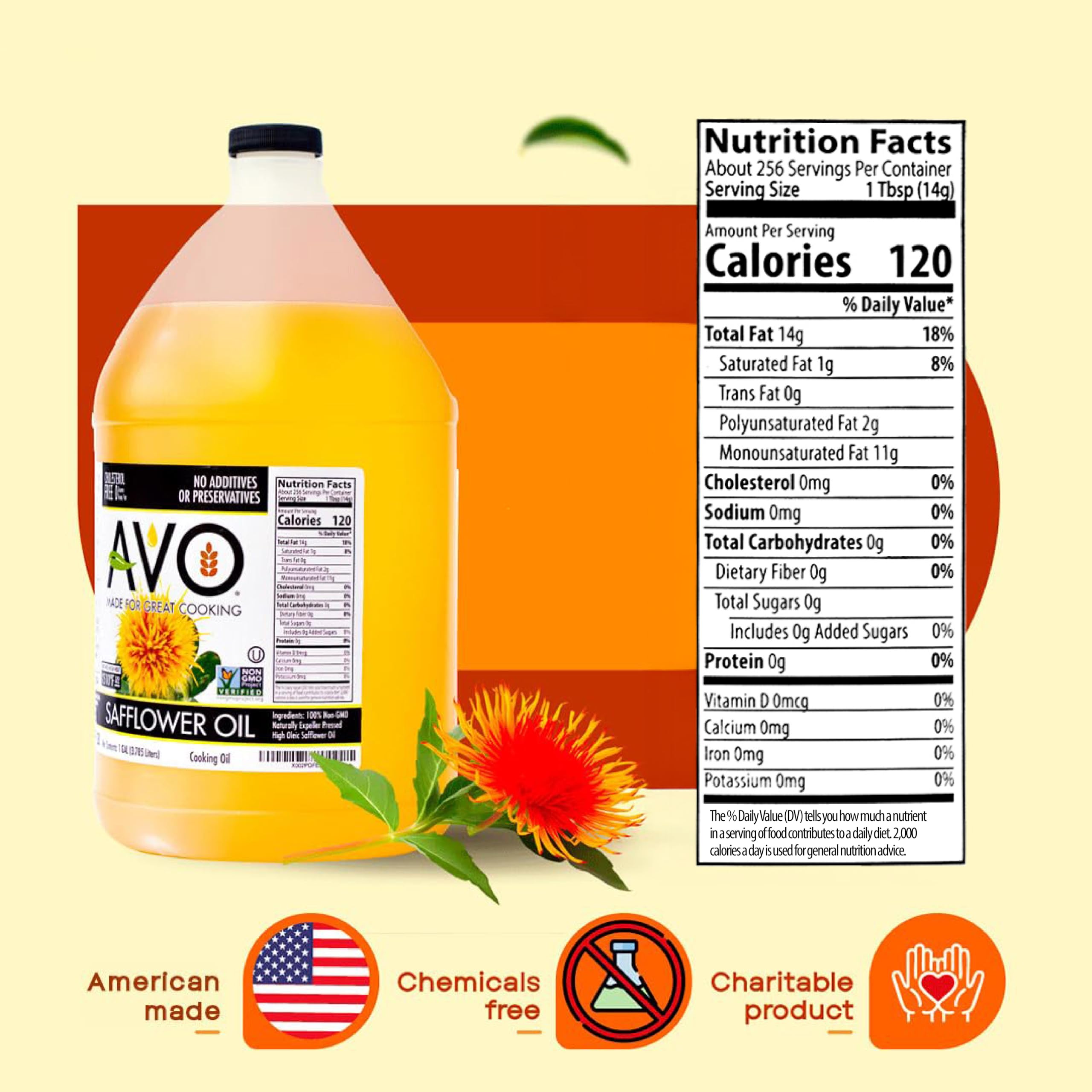AVO safflower oil pouring from spout into measuring cup for precise cooking use