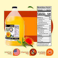 AVO safflower oil pouring from spout into measuring cup for precise cooking use