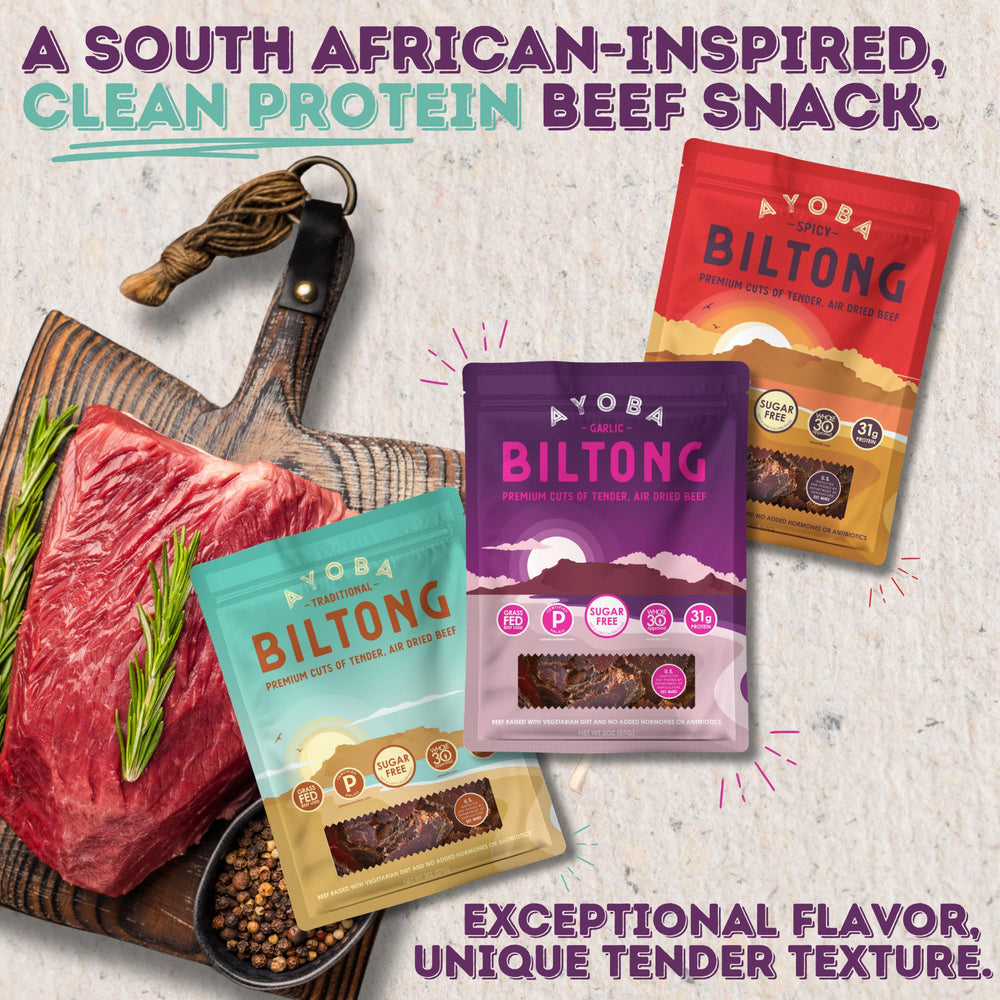 Ayoba close-up of thin sliced biltong texture highlighting natural air-dried quality