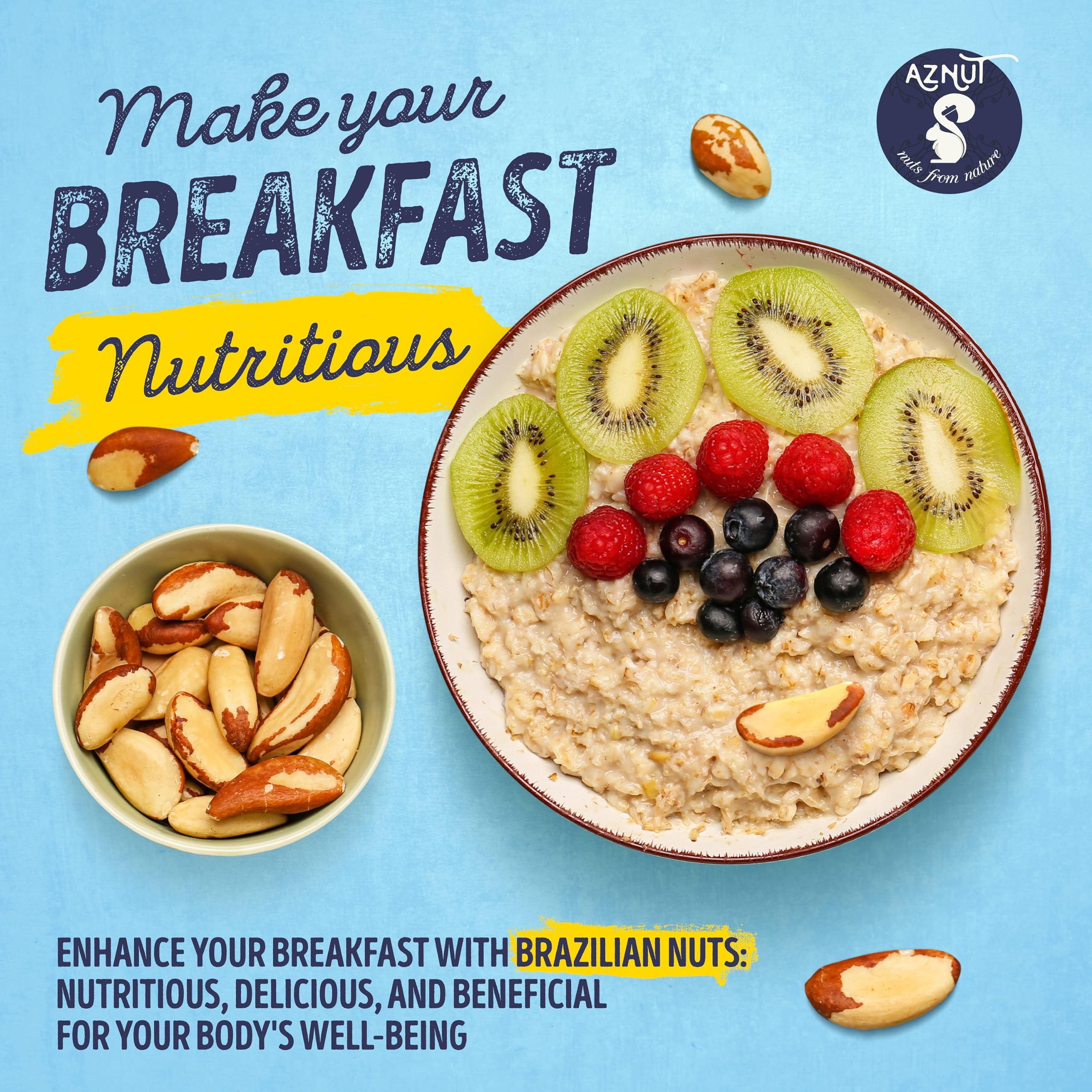 AZNUT Brazil nuts served in bowl ready to eat, convenient snacking benefit