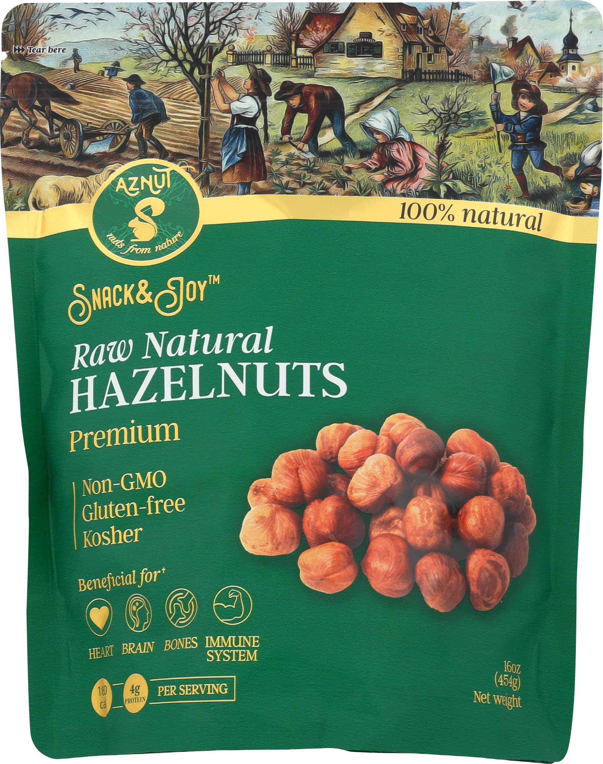 AZNUT front packaging showing 16 oz bag and brand benefit