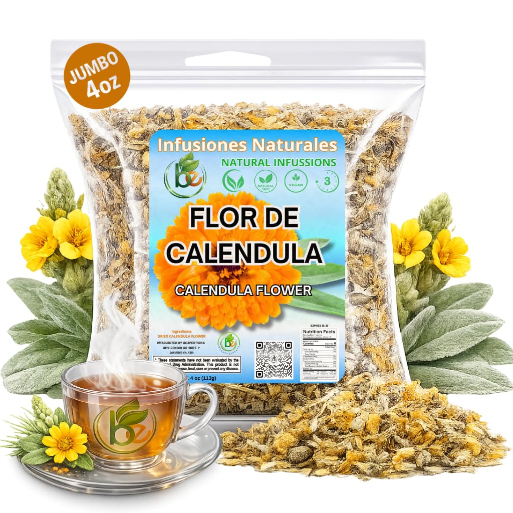 B-Experts front pouch showing calendula petals and clear product view for pantry benefit