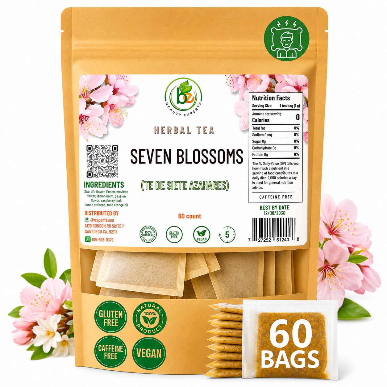 B-Experts front packaging showing 7 Siete Azahares tea and benefits