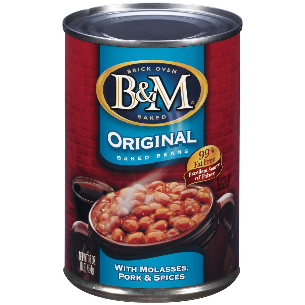 B&M front can shot showing label and ready-to-serve beans for convenience