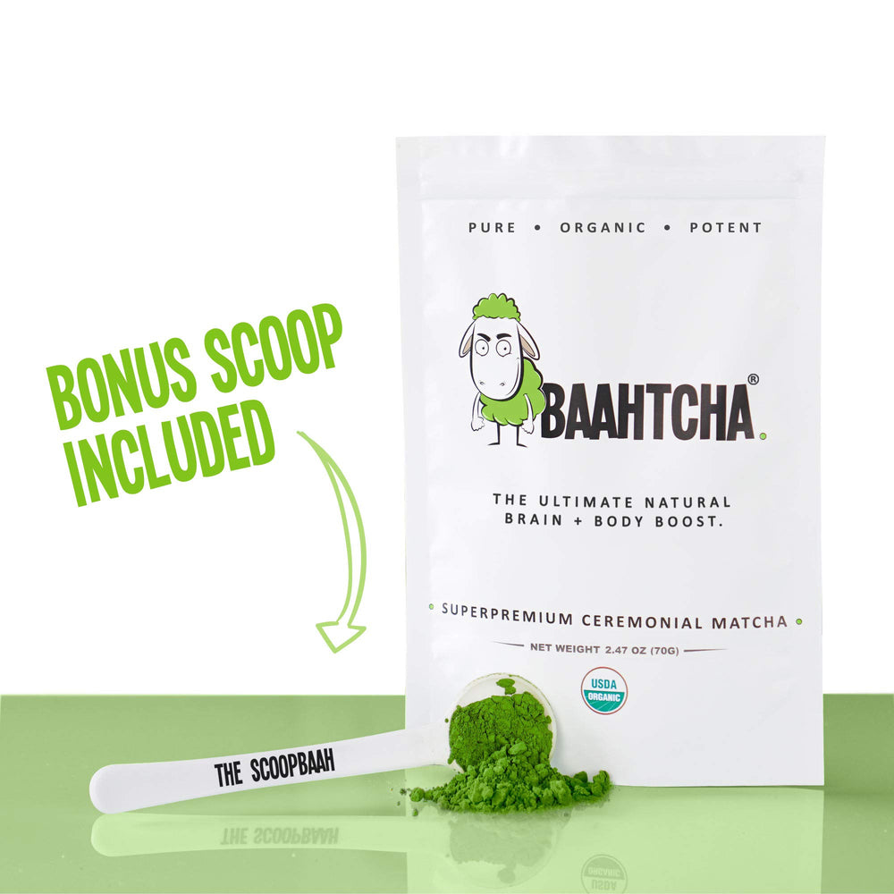Baahtcha matcha pouch in kitchen setting highlighting everyday use convenience