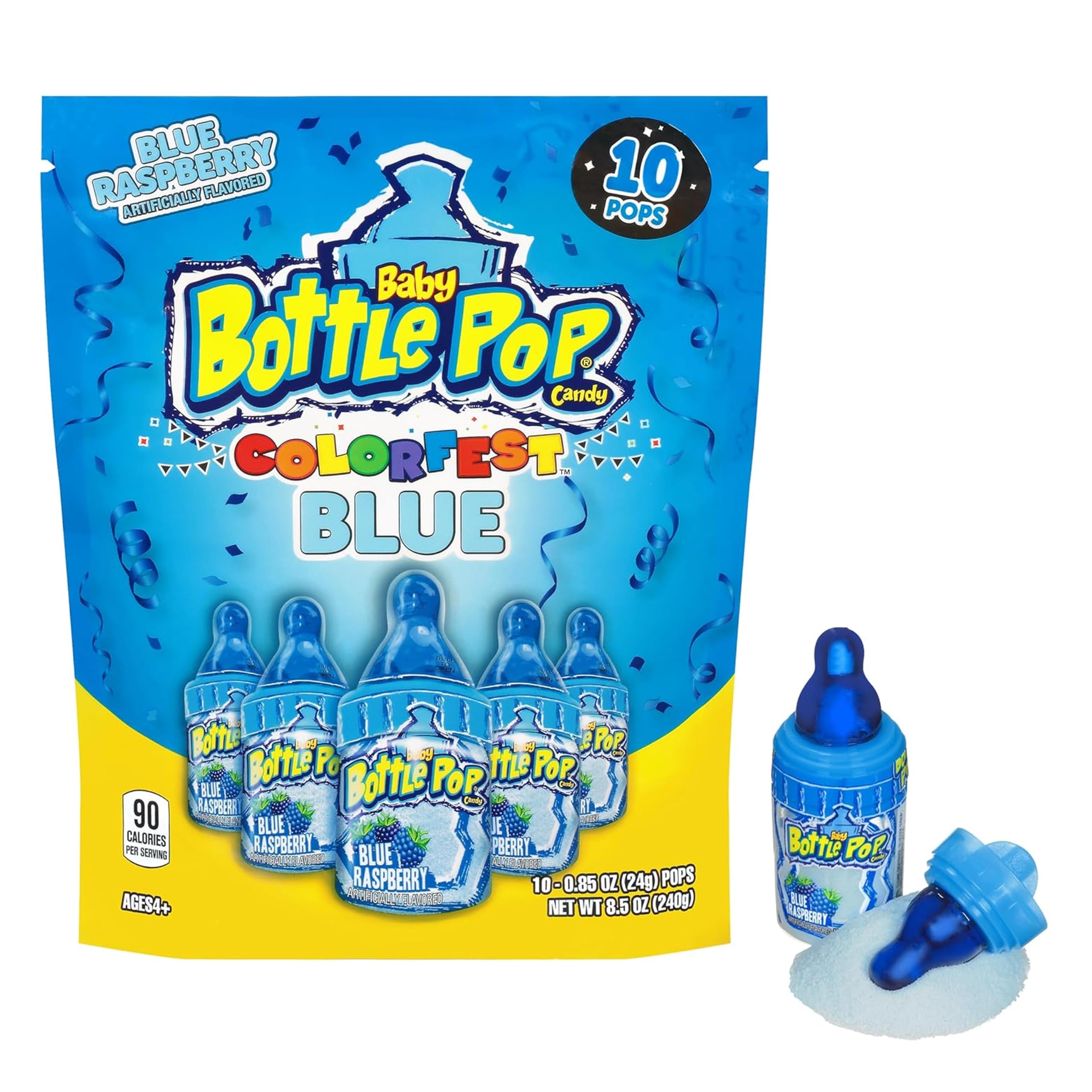 Baby Bottle Pop front packaging showing ten individually wrapped lollipops for parties