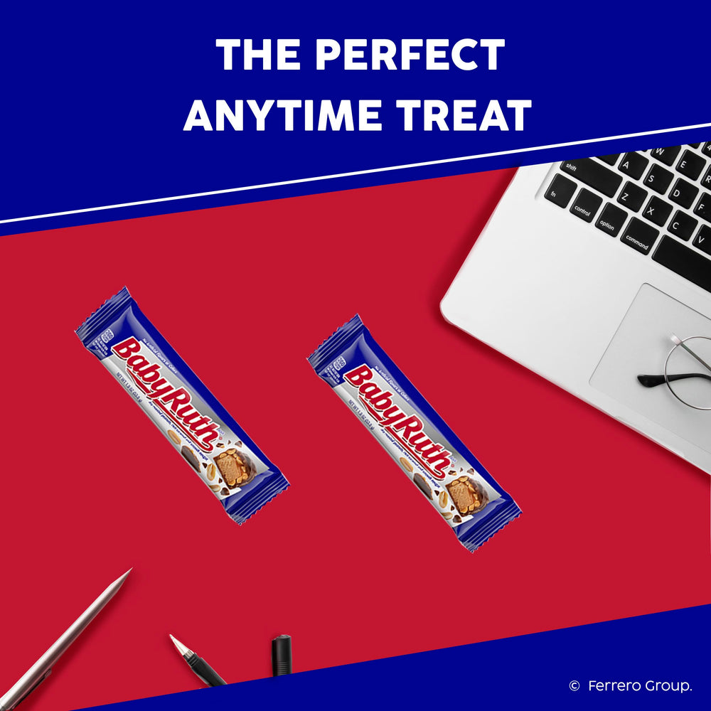 Opened bulk box of Baby Ruth bars illustrating long-lasting supply benefit