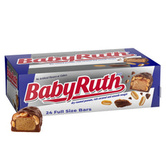 Baby Ruth front packaging showing 24-count bulk box and branding benefits