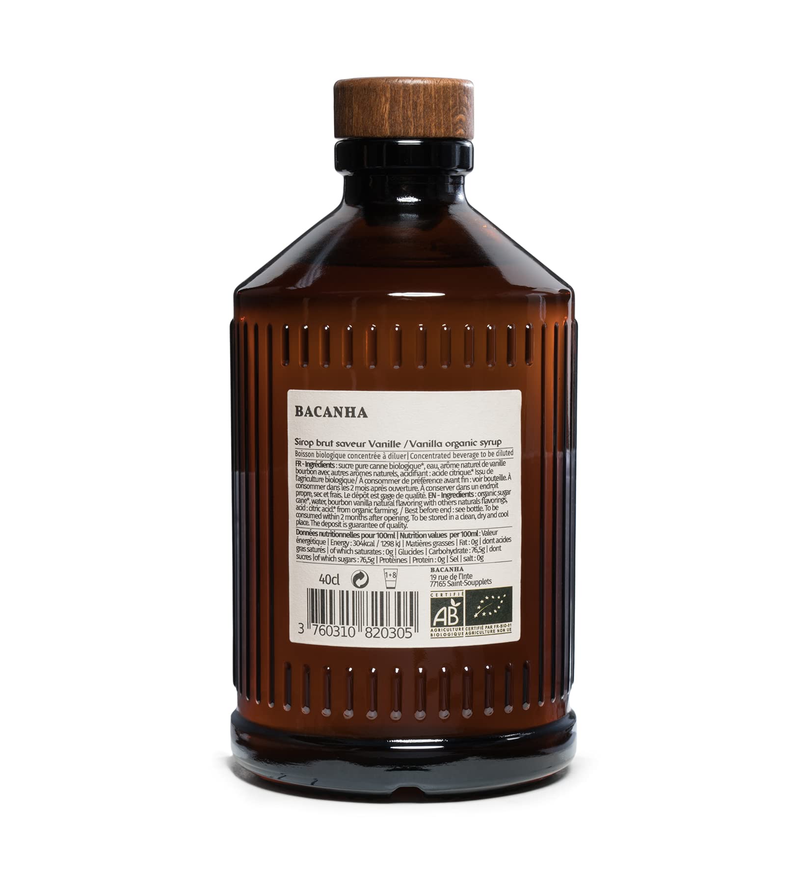 Bacanha label close-up displaying organic certification and ingredient clarity