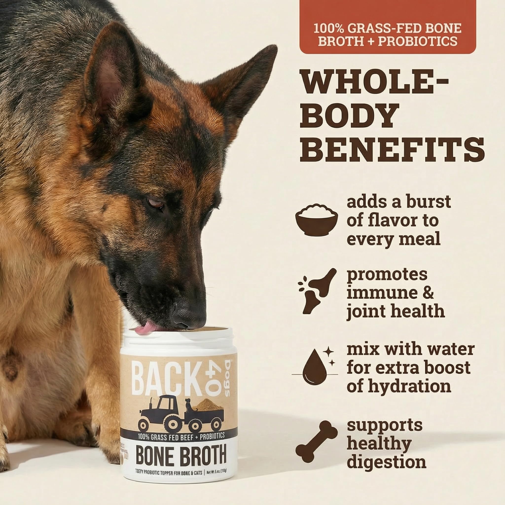 Back 40 Dogs close-up of fine powder texture for easy mixing