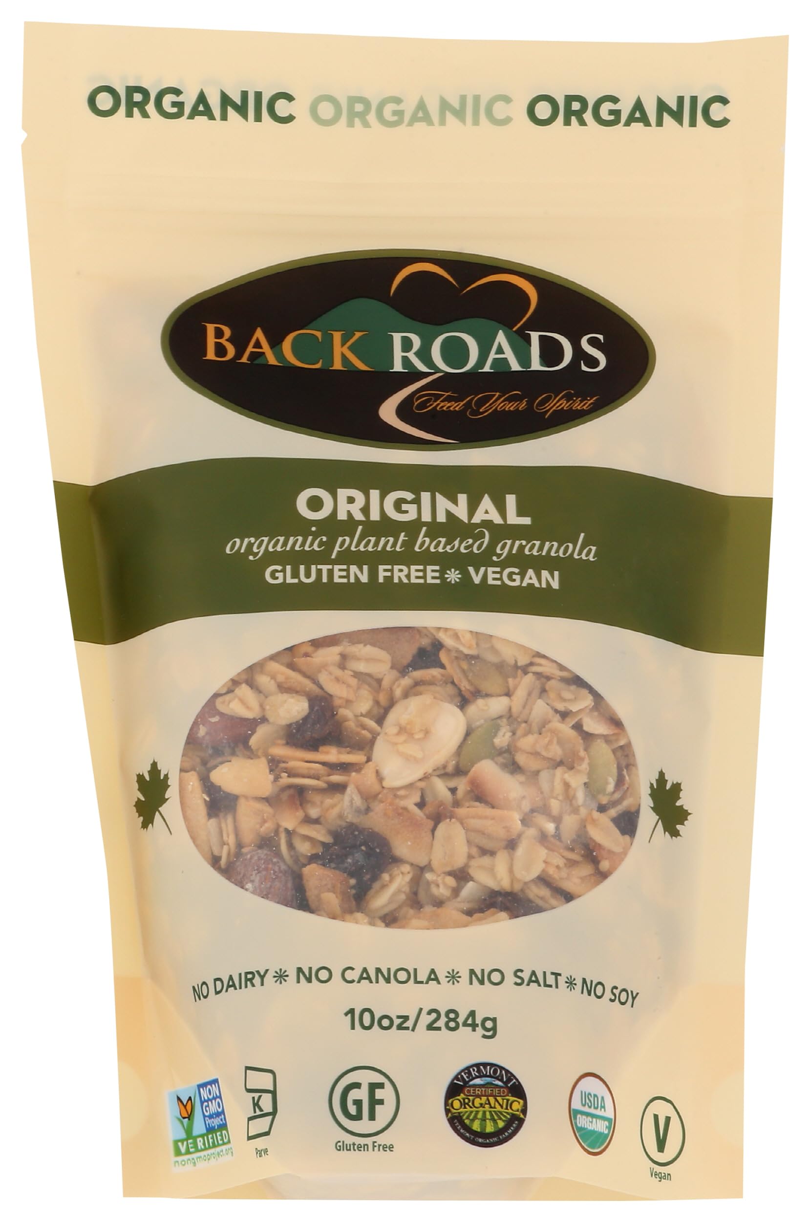 BACK ROADS front packaging showing 10 oz bag and organic label for easy identification
