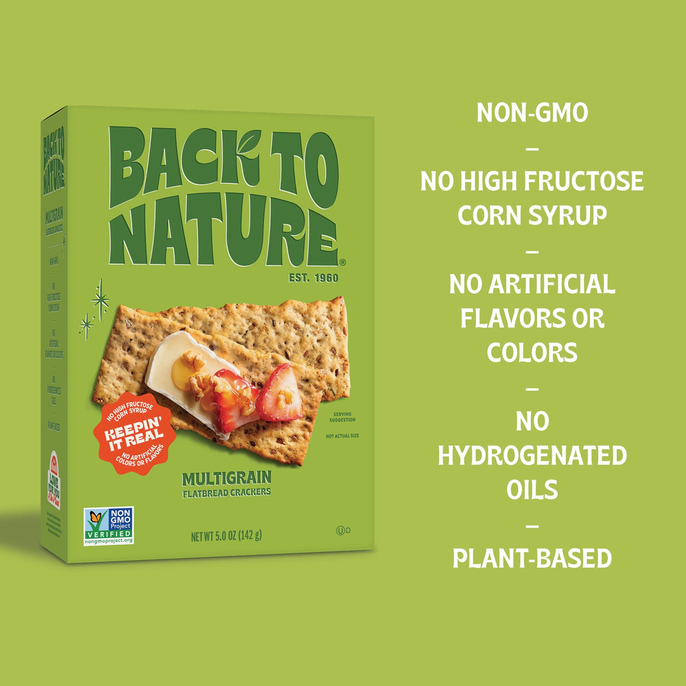 Back to Nature open box revealing stacked flatbreads for quick pantry access