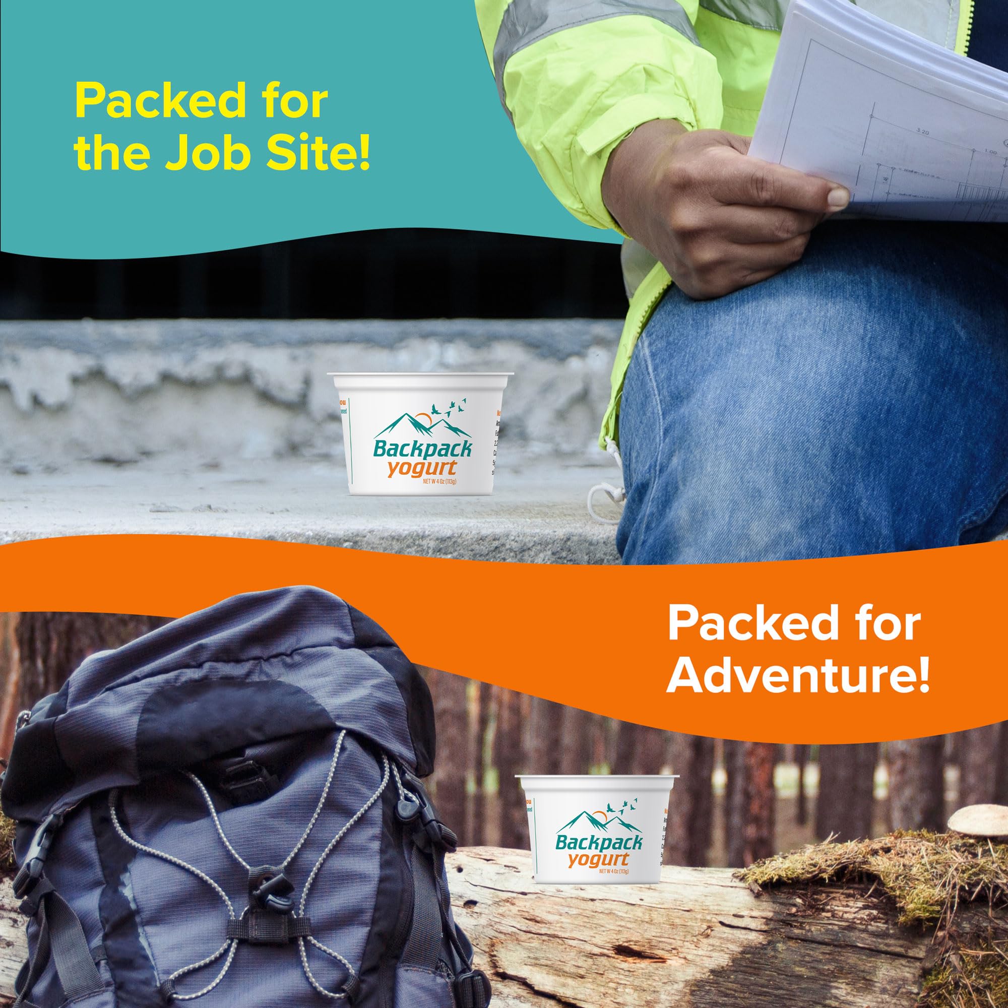 Backpack Yogurt mango cup opened showing creamy texture, satisfying protein and calcium