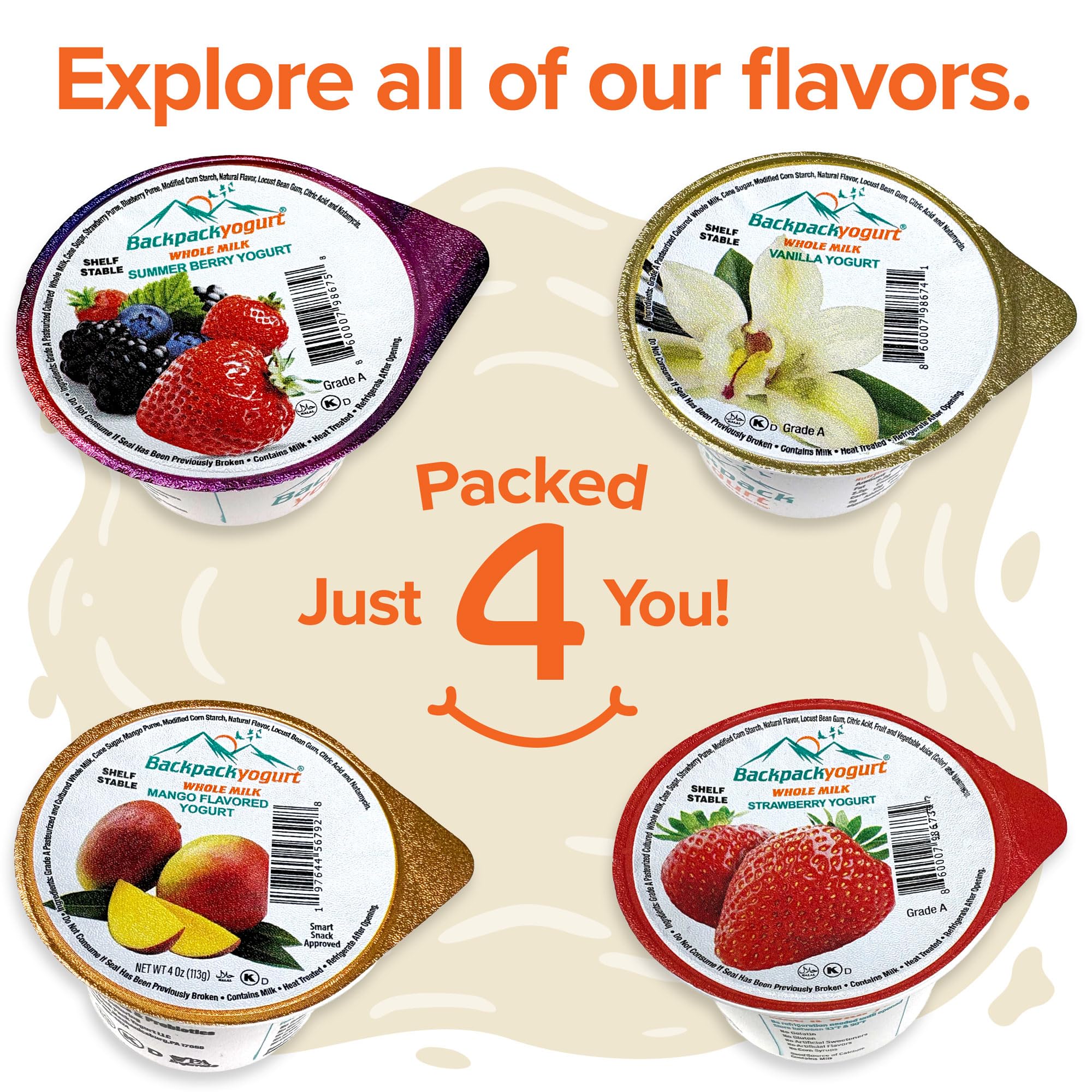 Backpack Yogurt full case beside a hand for size and quantity comparison