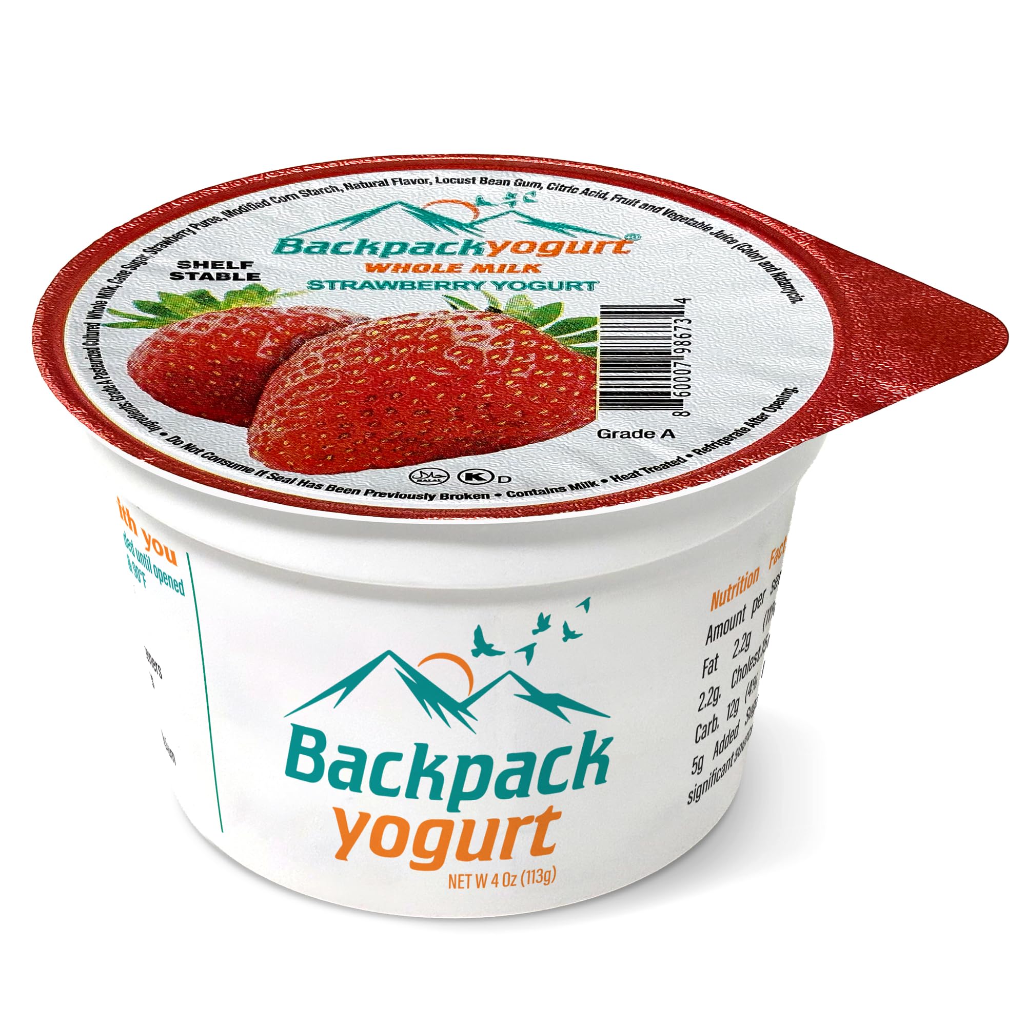 Backpack Yogurt cup top view revealing sealed lid and portability