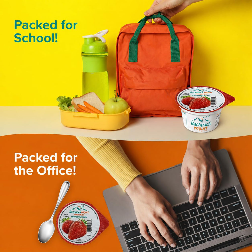 Backpack Yogurt placed inside a lunchbox demonstrating grab-and-go benefit