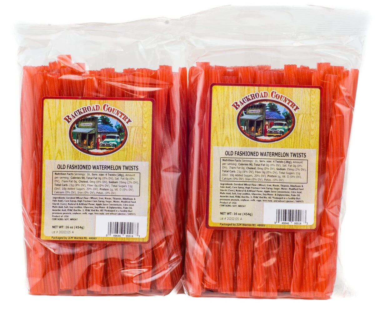 Backroad Country front packaging showing watermelon twists and shareable 16 oz benefit