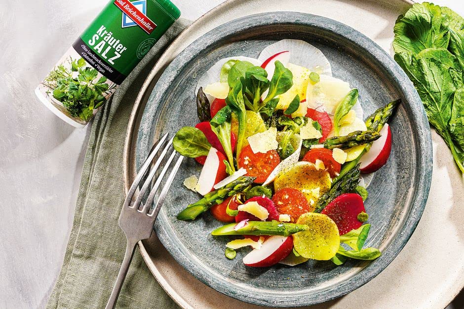 Bad Reichenhaller sprinkled on salad adding fresh herb flavor