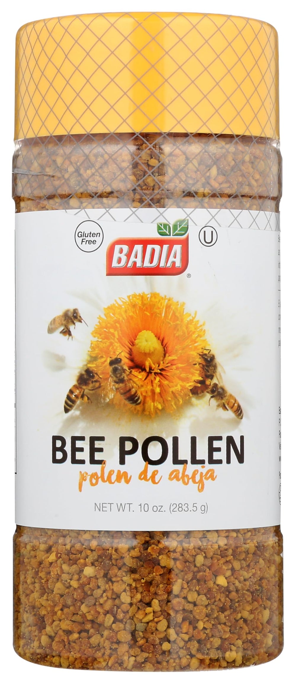 Badia bee pollen front packaging showing jar and golden granules for flavorful garnish