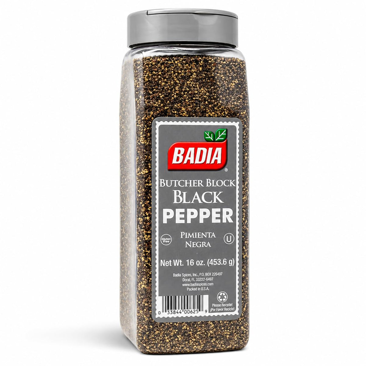 Badia front packaging showcasing 16 oz coarse black pepper and brand trust