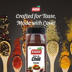Badia chili powder sprinkled on taco in use adding smoky savory flavor