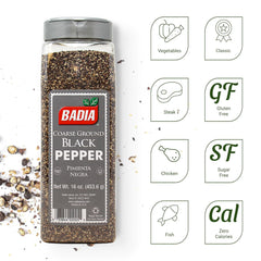 Badia close-up coarse black pepper granules showing texture and aroma