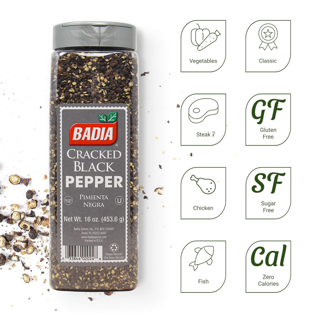 Badia close texture of cracked peppercorns highlighting fresh flavor benefit