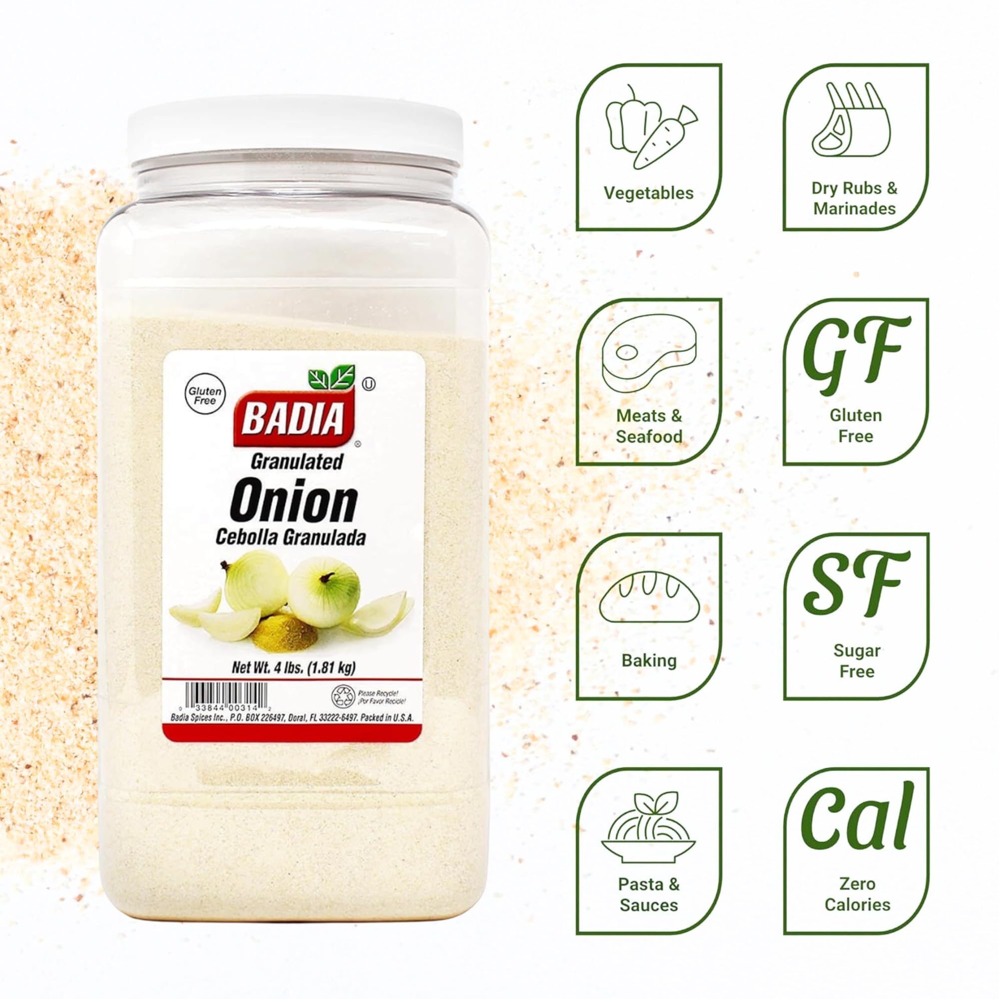 Badia granulated onion close texture view highlighting fine flakes for quick mixing