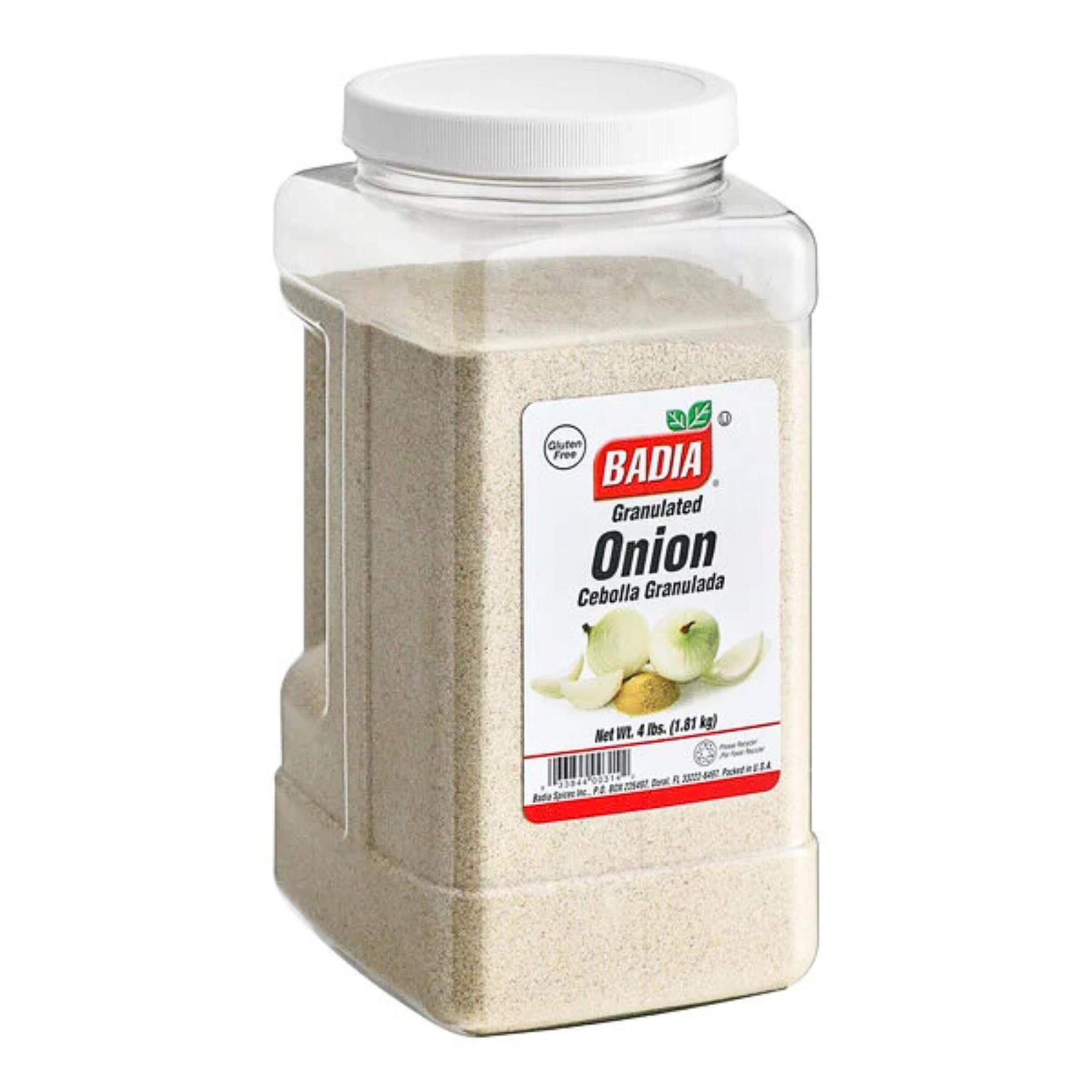 Badia granulated onion front packaging showing label and bulk size benefit