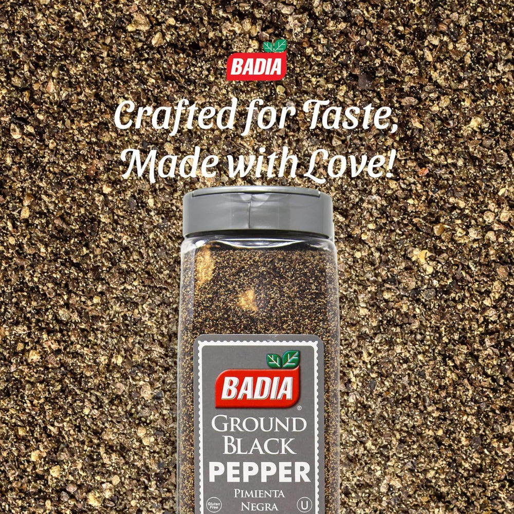 Badia open jar top view of finely ground pepper for immediate use