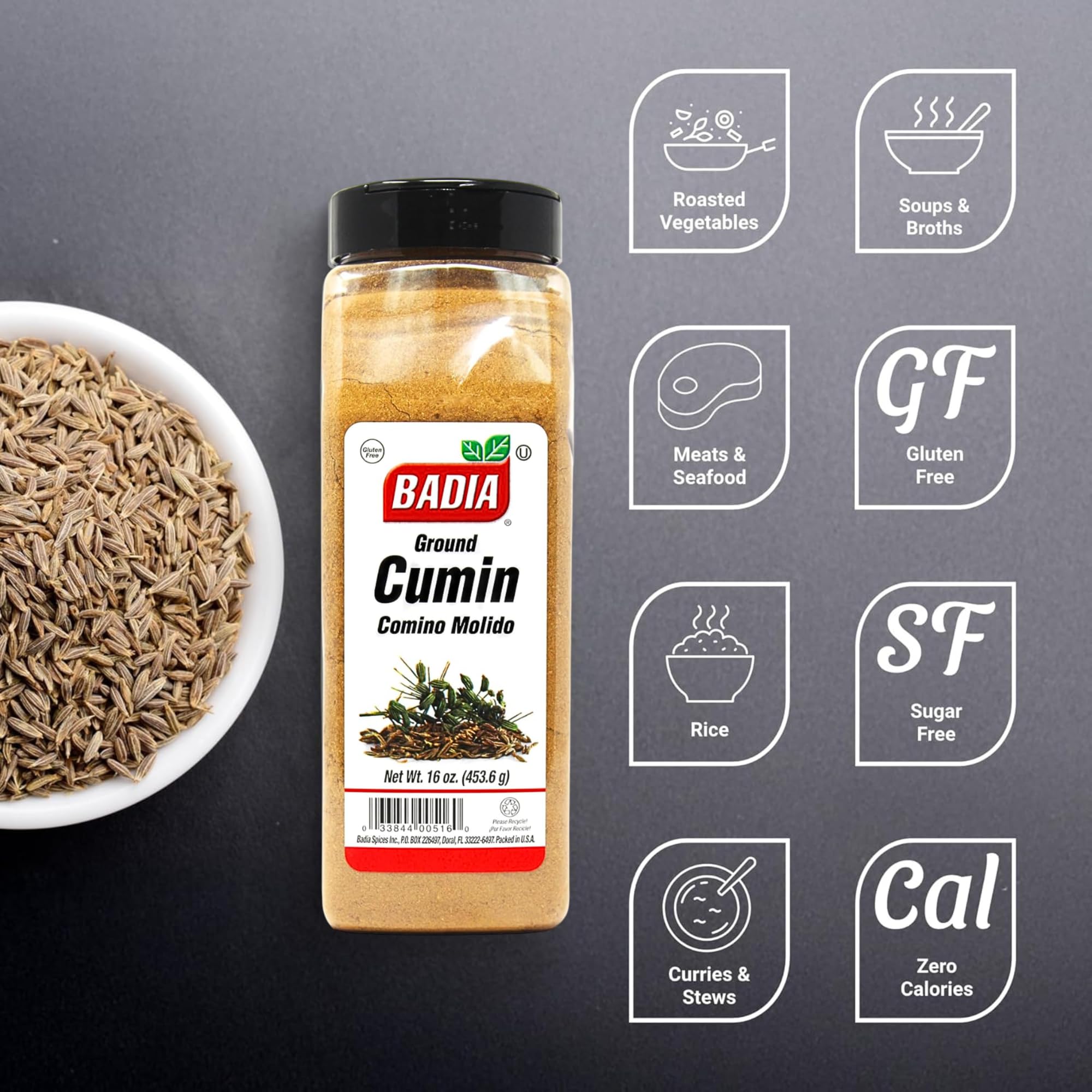 badia ground cumin close-up texture highlighting aroma and color