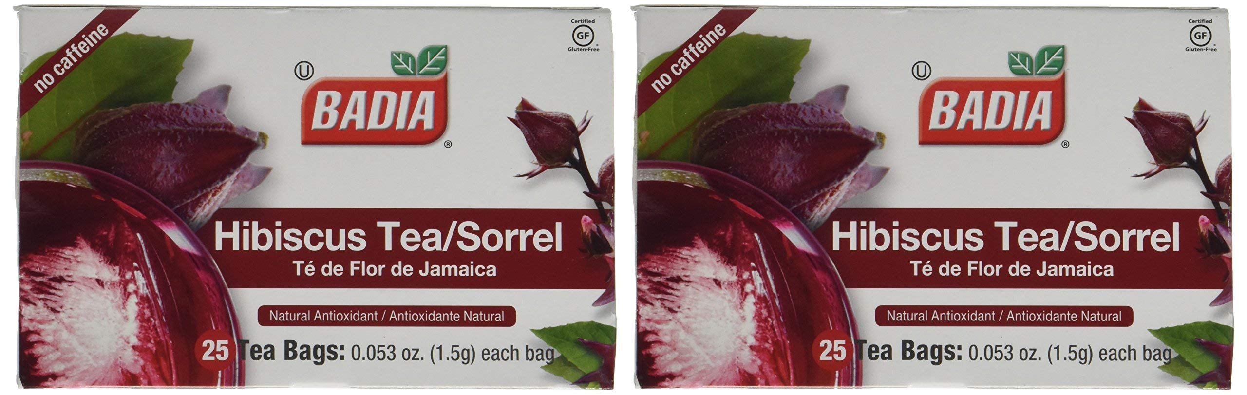 Badia close-up of a hibiscus tea bag and dried petals highlighting natural color