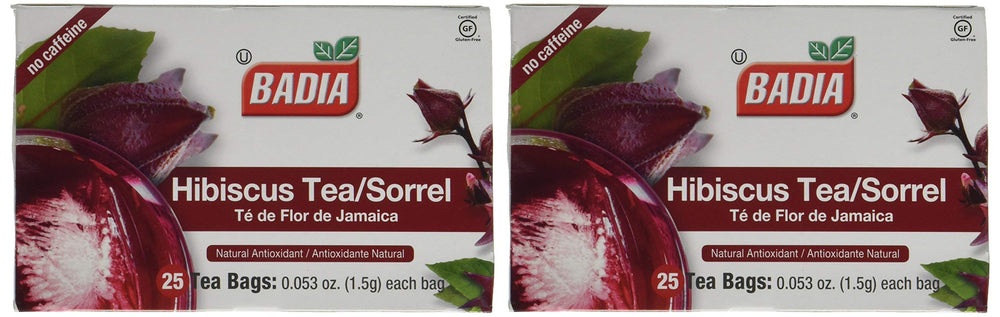 Badia close-up of a hibiscus tea bag and dried petals highlighting natural color