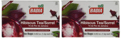 Badia close-up of a hibiscus tea bag and dried petals highlighting natural color