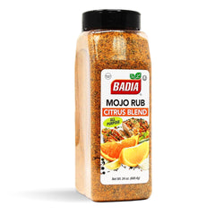 Badia Mojo Rub front jar showing label and 24 oz size, great for grilling