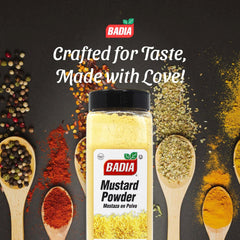 Badia mustard powder texture closeup highlighting fine grind for smooth incorporation