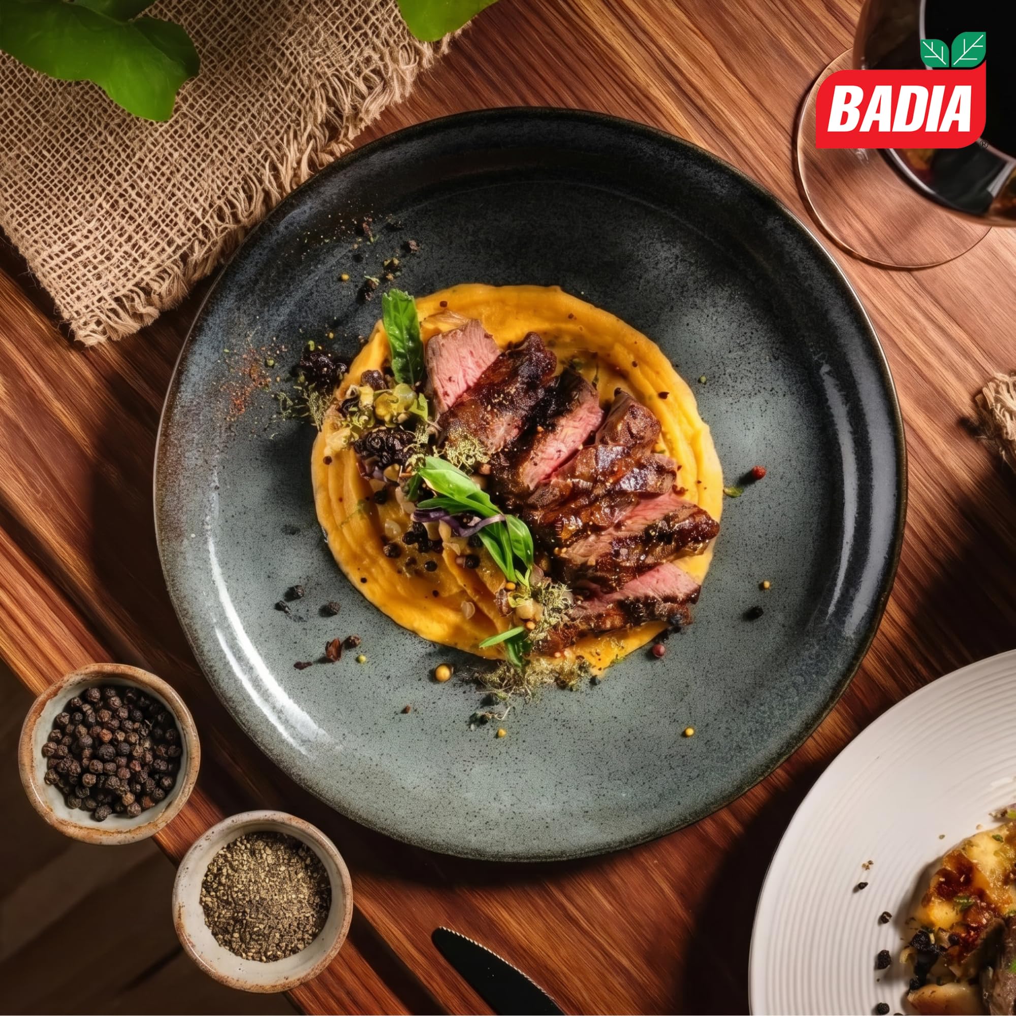 Badia pepper sprinkled on steak adding crust and bold seasoning benefit