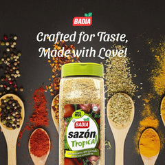 Badia open container close-up revealing coarse texture and vibrant color for seasoning impact