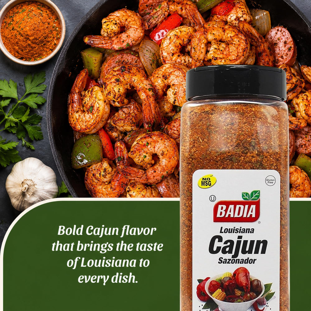 Badia Cajun seasoning poured on spoon demonstrating easy portioning benefit