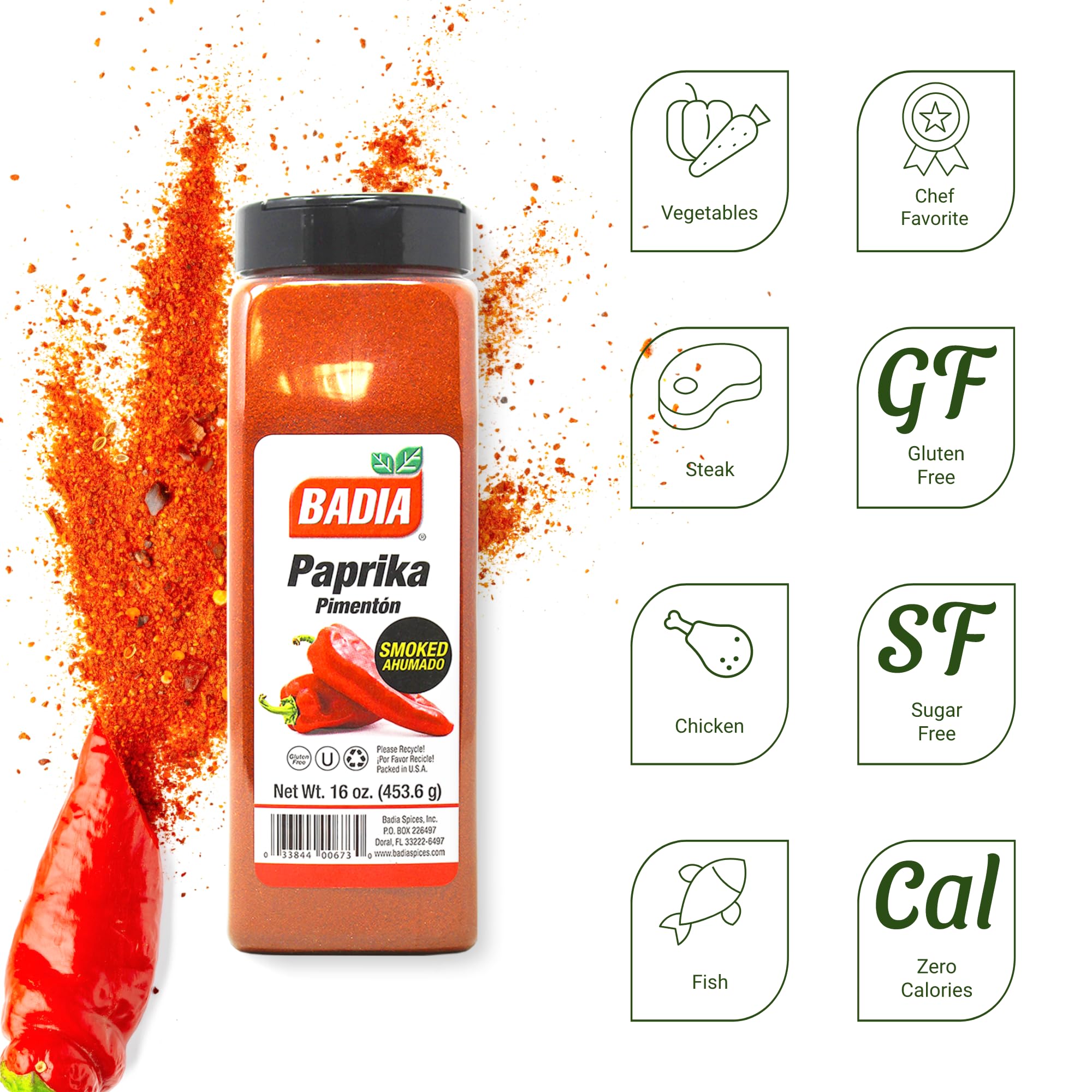 Badia smoked paprika powder close-up revealing coarse texture and color benefit