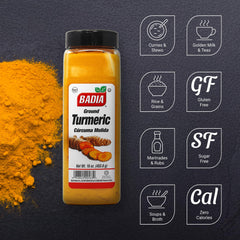 Badia turmeric jar open close-up showing fine texture and easy use
