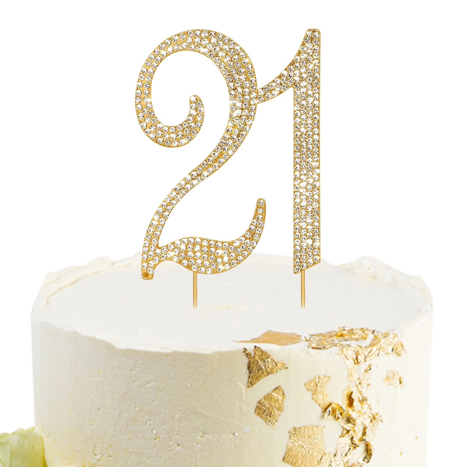 BAHABY front view showing gold 21 topper and sparkling rhinestones for elegant cakes