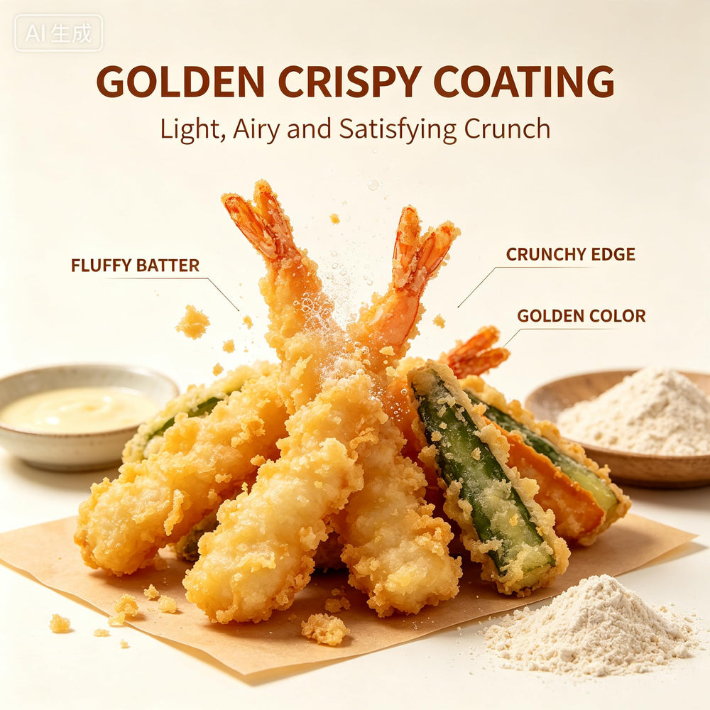 BAHWJCTO shrimp tempura detail, displays delicate, crunchy coating benefit